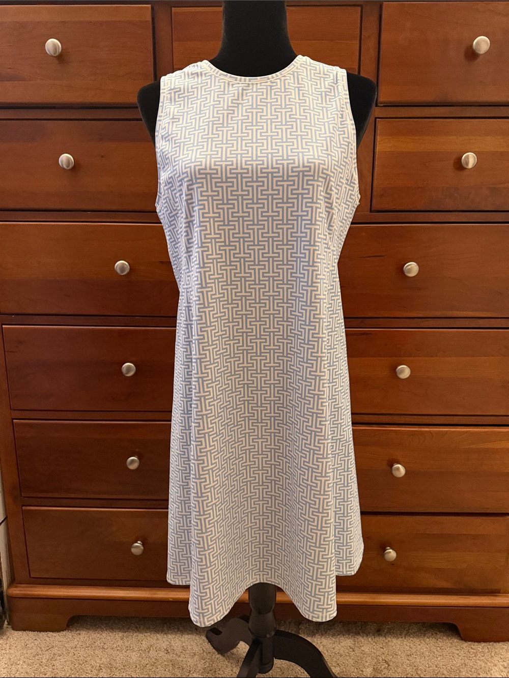 Southern Tide Performance Dress with Light Blue Geometric Print
